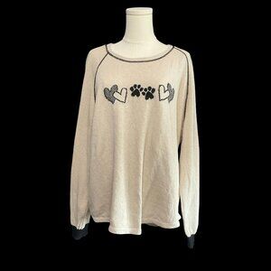 Beige/Black Knit Sweater w/ Paw Print Graphic